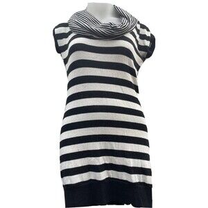 y2k Pure Rebel Black White Striped Top Blouse Cowl Neck Womens Sz Large Short Sl